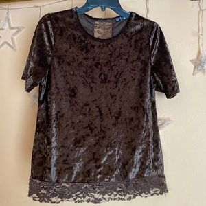 Be Vocal chocolate brown velvet short sleeve blouse